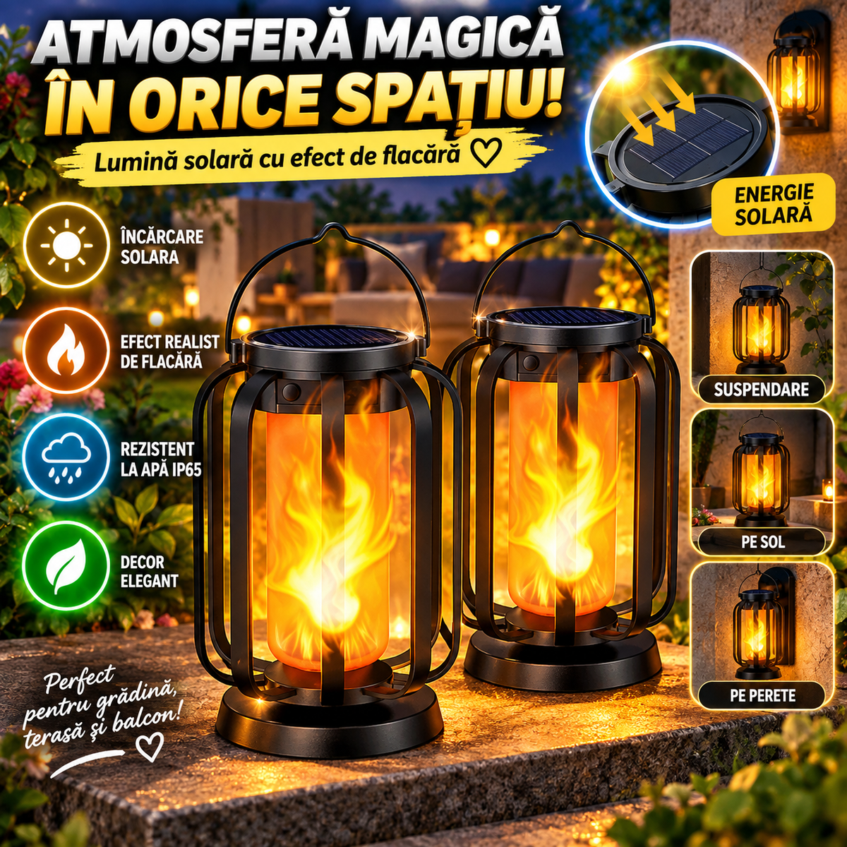 Lampă Solară cu Flacără Magică FlameLux™